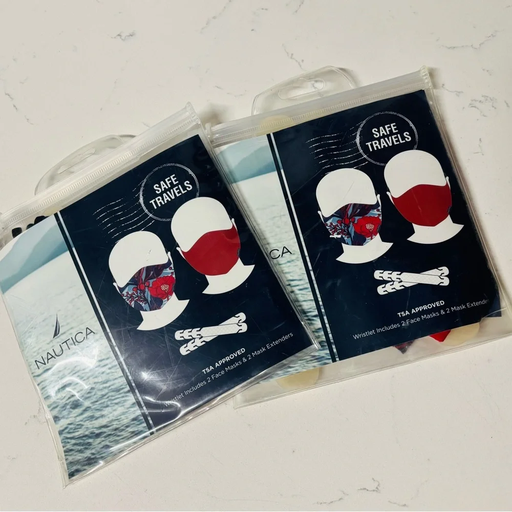 BEAUTIFUL 2 Packs Nautica Floral & Solid Reusable Face Mask w/ extenders 4 masks